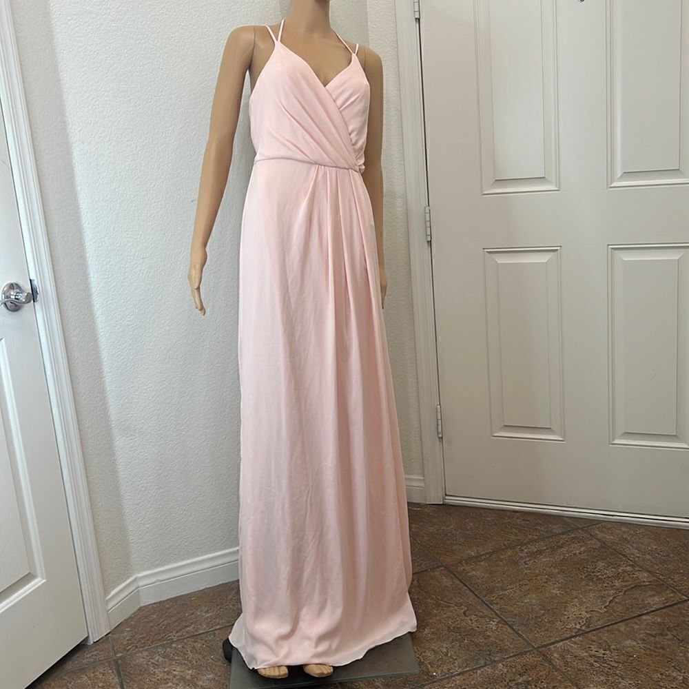 David’s Bridal Sz 4 Wrap Dress in Petal Pink V Neck Maxi Double Strap 31116706